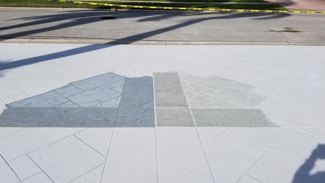Picture showing the color possibilities of textures and colors with the stamped concrete overlay process.