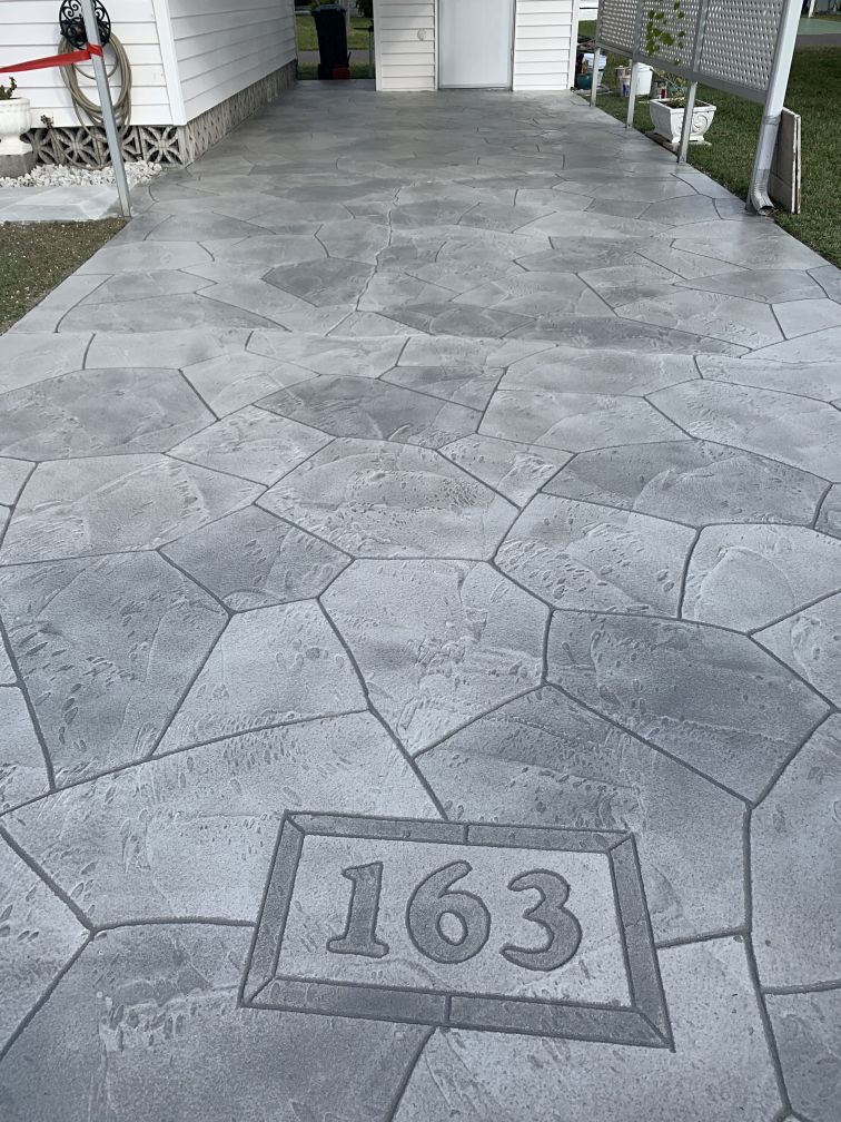 driveway resurfacing in stone pattern overlay